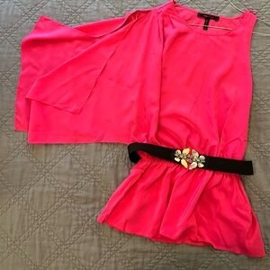 BCBG max azria silk one shoulder blouse with belt.